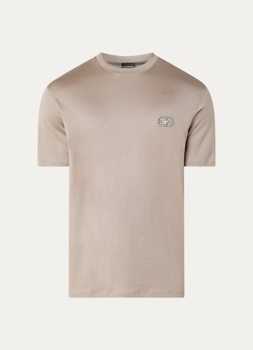 Armani T-shirt met logoborduring - voorkant 3 donkerbeige