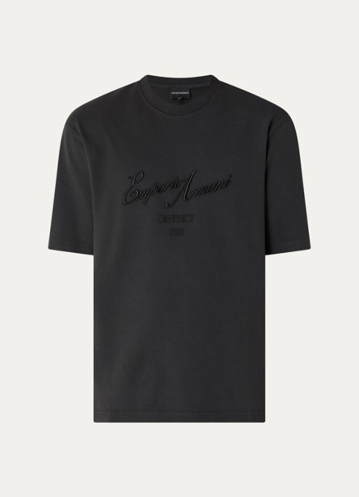 Armani T-shirt met logoborduring - voorkant antraciet
