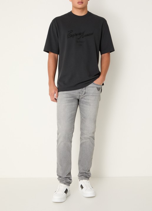 Armani T-shirt met logoborduring - voorkant 2 antraciet