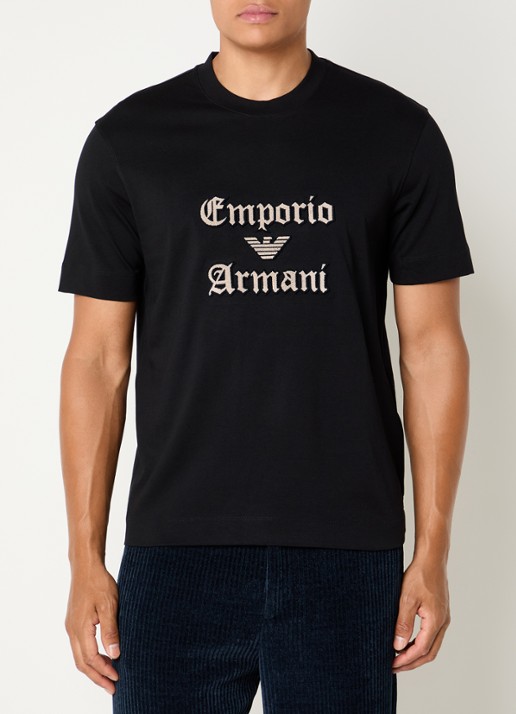 Armani T-shirt met logoborduring - detail zwart