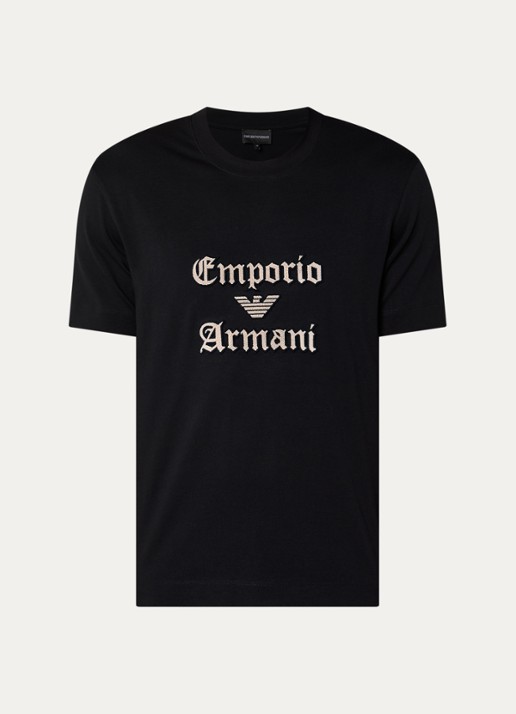 Armani T-shirt met logoborduring - voorkant 3 zwart
