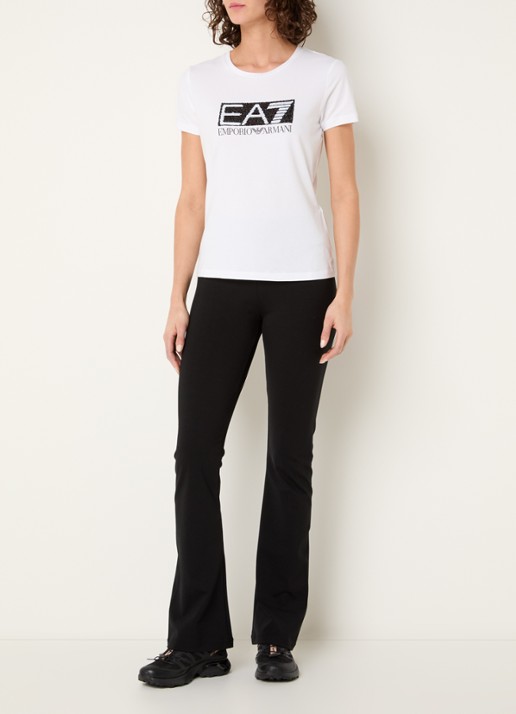 Armani T-shirt met logoprint en pailletten - voorkant 3 wit