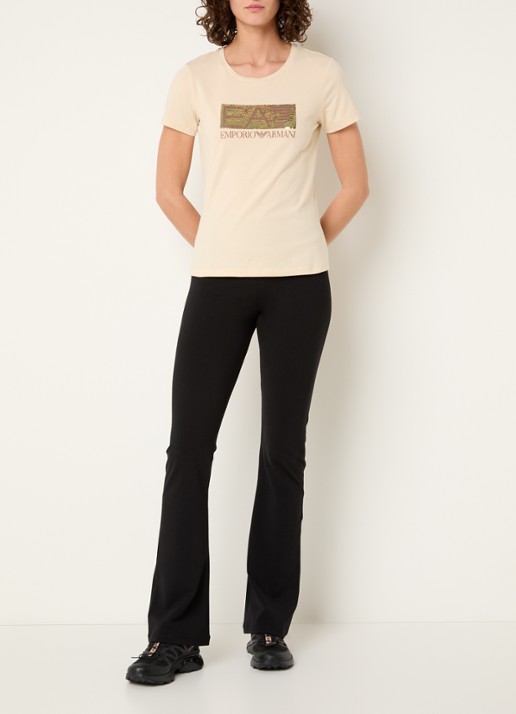 Armani T-shirt met logoprint en pailletten - voorkant 3 beige