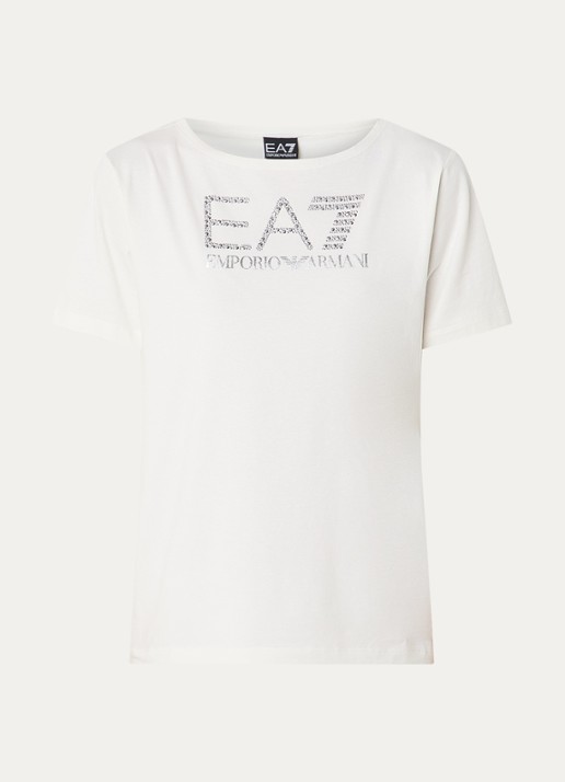 Armani T-shirt met logoprint met strass - voorkant 2 gebroken wit