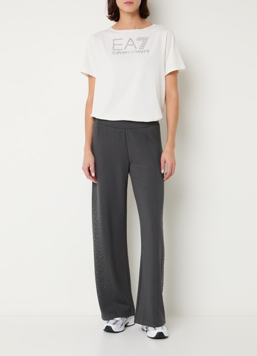 Armani T-shirt met logoprint met strass - voorkant 3 gebroken wit
