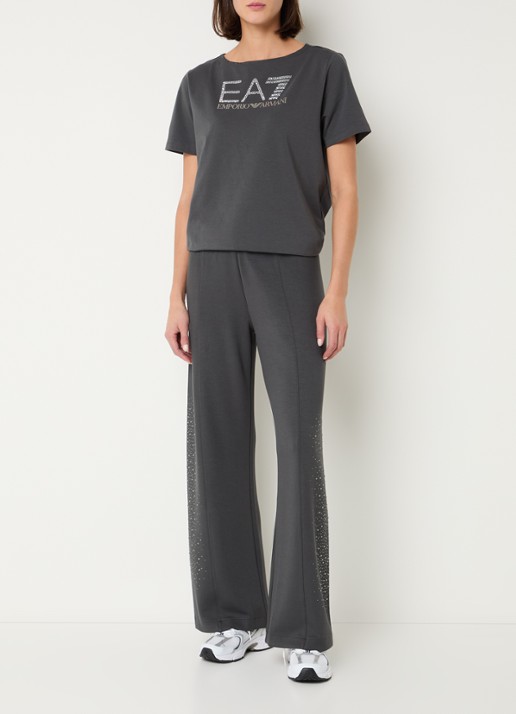 Armani T-shirt met logoprint met strass - voorkant 2 middengrijs
