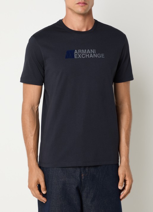 Armani T-shirt met logoprint - detail donkerblauw