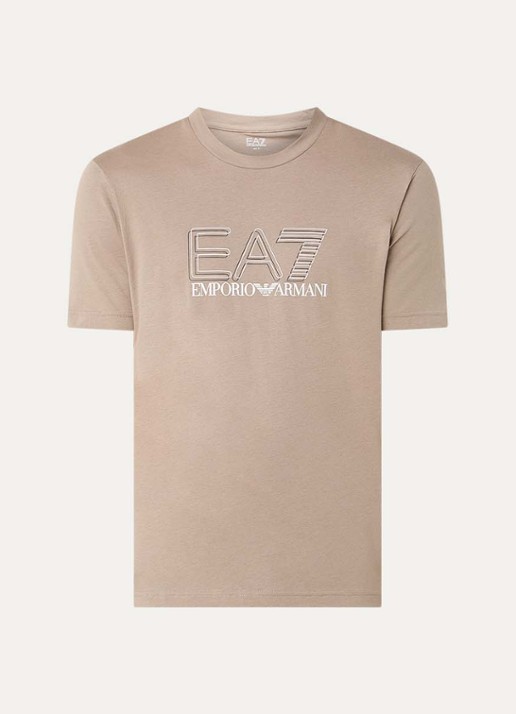 Armani T-shirt met logoprint - voorkant 2 donkerbeige