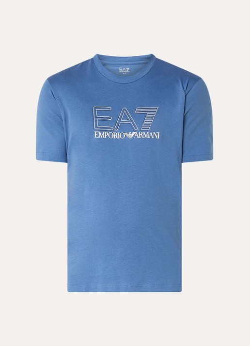 Armani T-shirt met logoprint - voorkant staalblauw