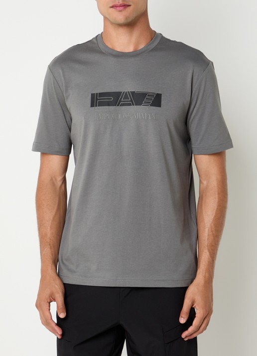 Armani T-shirt met logoprint - detail olijfgroen