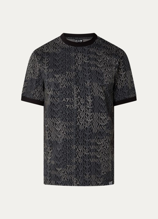 Armani T-shirt met logoprint - voorkant 2 zwart