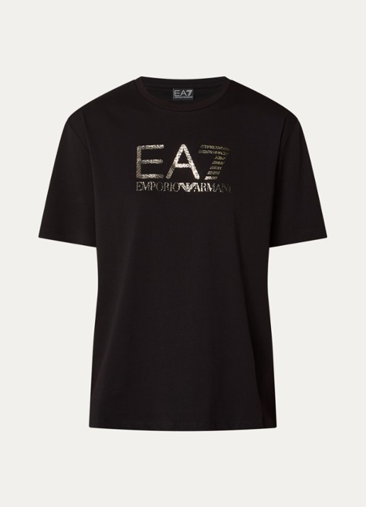 Armani T-shirt met logoprint  - voorkant zwart