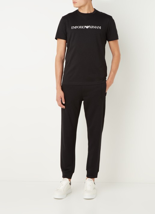 Armani T-shirt met logoprint - voorkant 2 zwart
