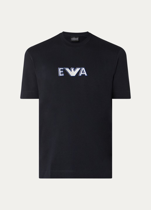 Armani T-shirt met logoprint - voorkant 2 donkerblauw