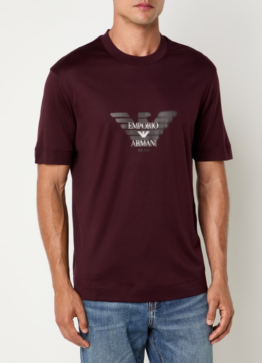 Armani T-shirt met logoprint - detail bordeauxrood