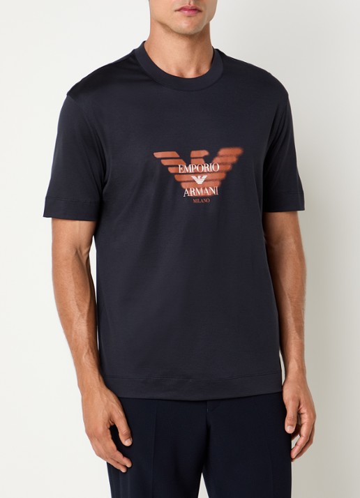 Armani T-shirt met logoprint - detail donkerblauw
