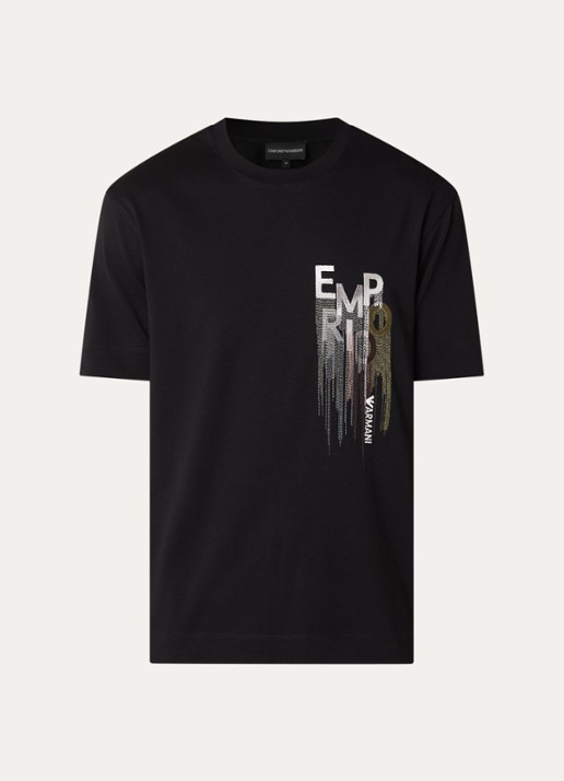 Armani T-shirt met logoprint - voorkant 2 zwart