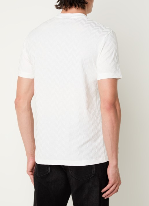 Armani T-shirt met structuur en stretch - achterkant gebroken wit