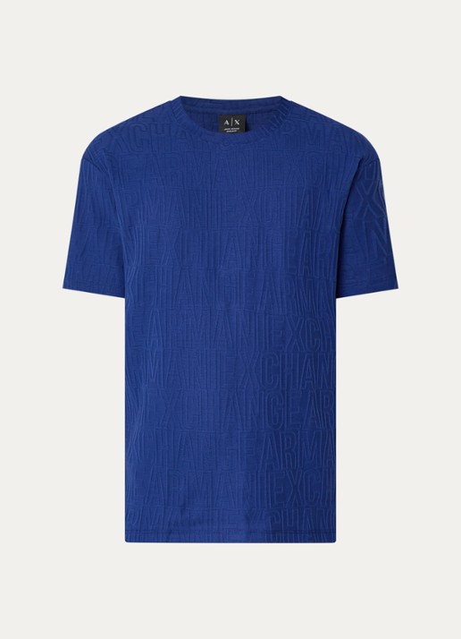 Armani T-shirt met structuur - voorkant 3 kobaltblauw