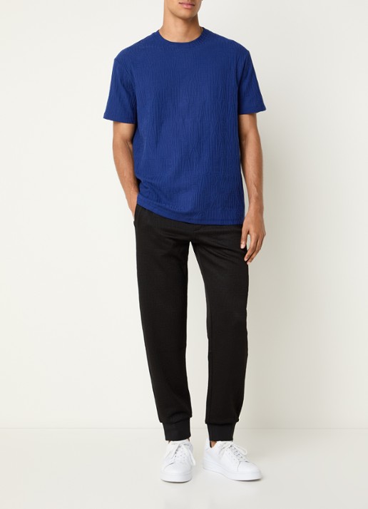 Armani T-shirt met structuur - voorkant 4 kobaltblauw