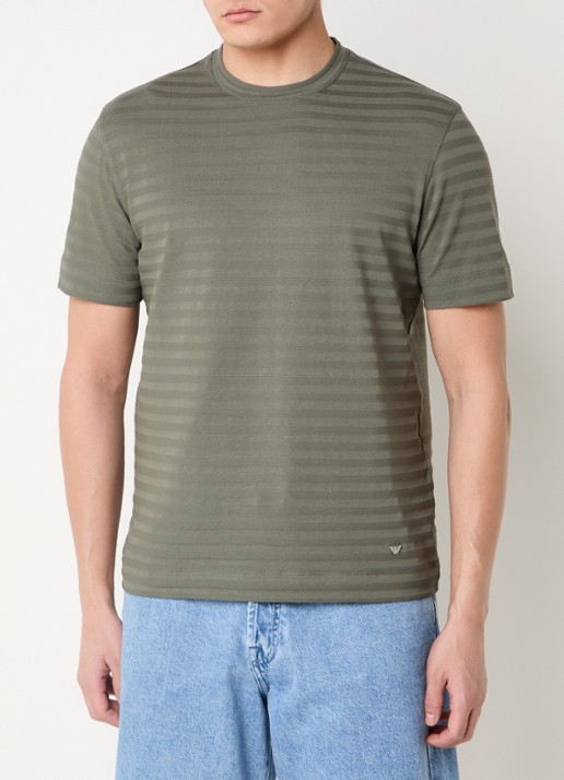 Armani T-shirt met structuur - detail 4 olijfgroen
