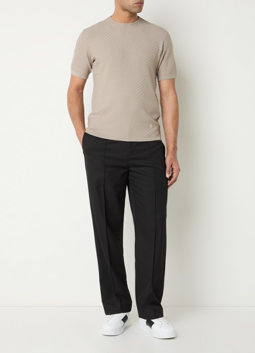Armani T-shirt met structuur - voorkant 4 khaki