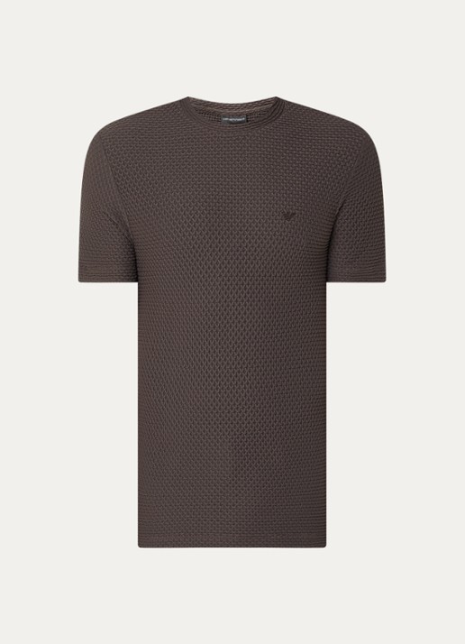 Armani T-shirt met structuur - voorkant 3 donkerbruin
