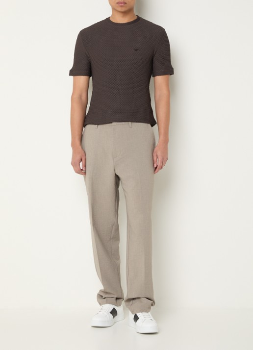 Armani T-shirt met structuur - voorkant 4 donkerbruin