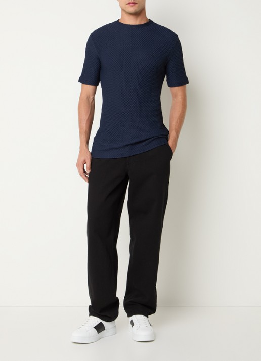 Armani T-shirt met structuur - voorkant 4 donkerblauw