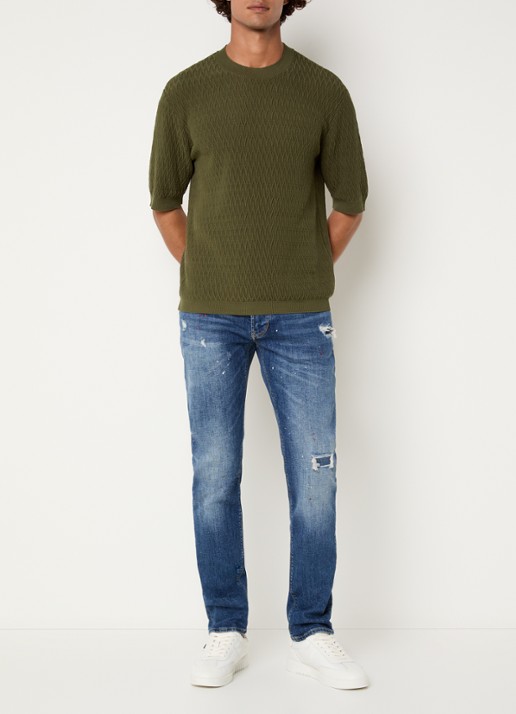 Armani T-shirt met structuur - voorkant 2 bronsgroen