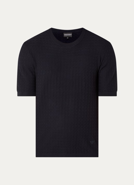 Armani T-shirt met structuur - voorkant donkerblauw