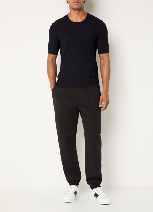 Armani T-shirt met structuur - voorkant 2 donkerblauw