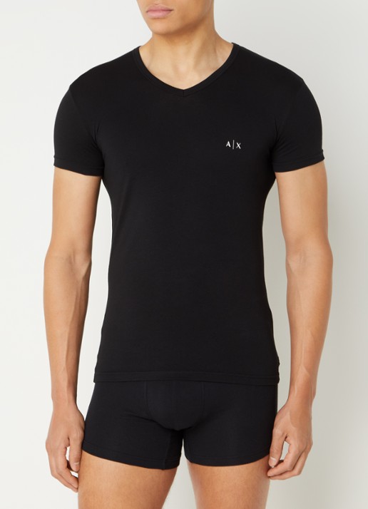 Armani T-shirt met V-hals in 2-pack - detail 2 zwart