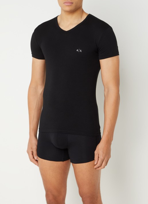 Armani T-shirt met V-hals in 2-pack - voorkant 4 zwart