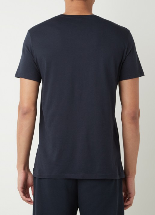 Armani T-shirt van pima katoen met V-hals - achterkant donkerblauw