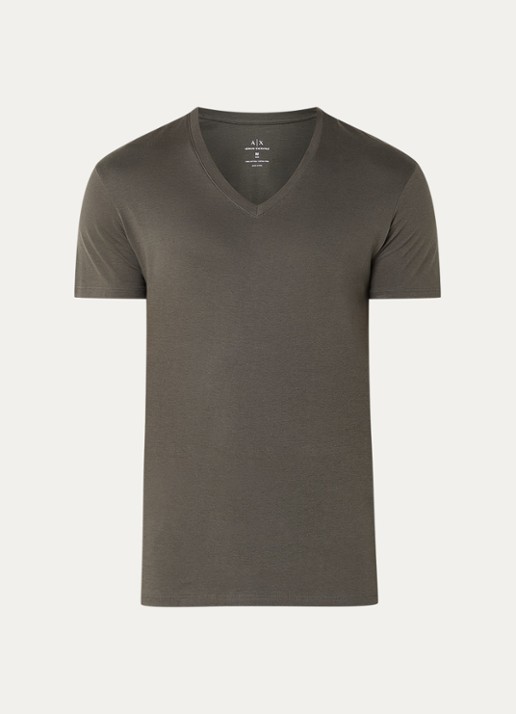 Armani T-shirt van pima katoen met V-hals - voorkant 2 bronsgroen