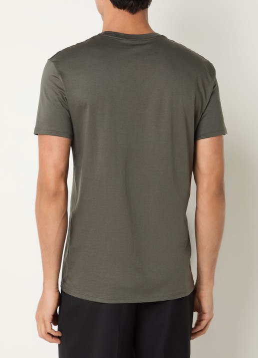 Armani T-shirt van pima katoen met V-hals - achterkant olijfgroen