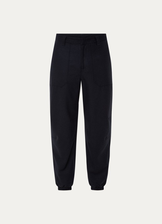 Armani Tapered fit broek in scheerwolblend met opgestikte zakken - voorkant 4 donkerblauw