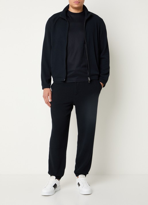 Armani Tapered fit broek met steekzakken en structuur - voorkant 2 donkerblauw