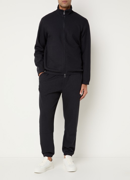 Armani Tapered fit broek met visgraatdessin en steekzakken - voorkant 5 donkerblauw