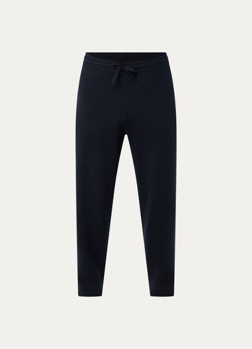 Armani Tapered fit joggingbroek in scheerwolblend - voorkant 2 donkerblauw