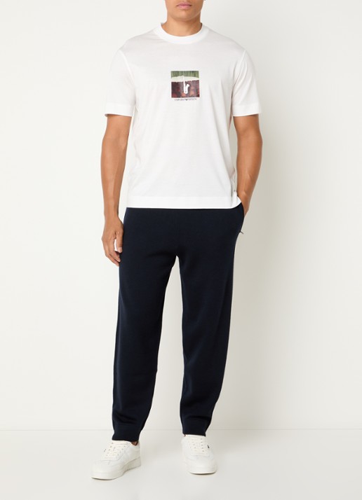 Armani Tapered fit joggingbroek in scheerwolblend - voorkant 3 donkerblauw