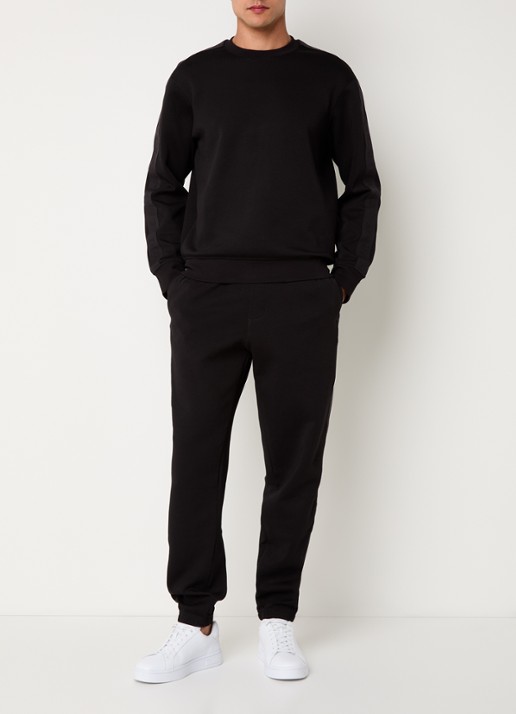 Armani Tapered fit joggingbroek met logoband met steekzakken - voorkant 2 zwart