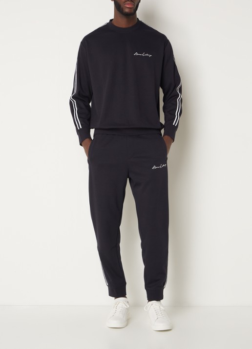 Armani Tapered fit joggingbroek met logoborduring en steekzakken - voorkant 5 donkerblauw