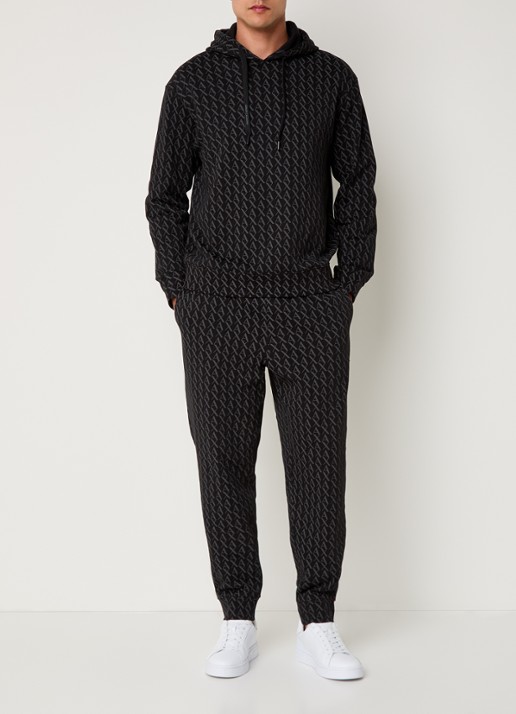 Armani Tapered fit joggingbroek met logoprint en steekzakken - voorkant 3 zwart
