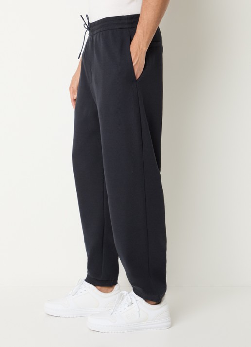 Armani Tapered fit joggingbroek met ribstructuur - detail 5 donkerblauw