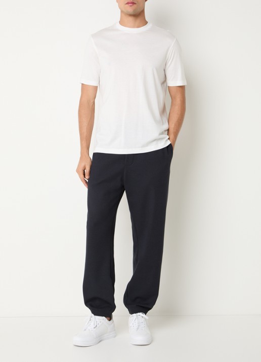 Armani Tapered fit joggingbroek met ribstructuur - voorkant 2 donkerblauw