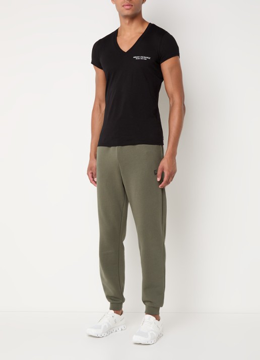 Armani Tapered fit joggingbroek met steekzakken en logo - voorkant 5 legergroen