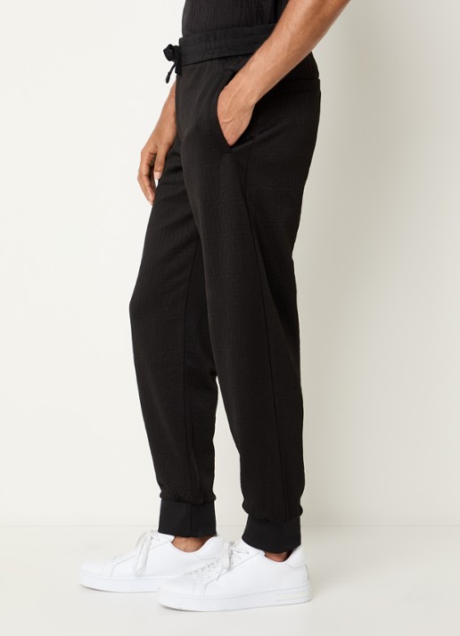 Armani Tapered fit joggingbroek met structuur - detail 3 zwart