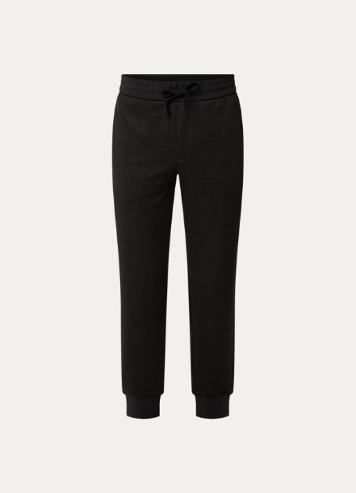 Armani Tapered fit joggingbroek met structuur - voorkant 4 zwart